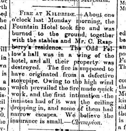 Fountain Hotel Fire Article, 1872